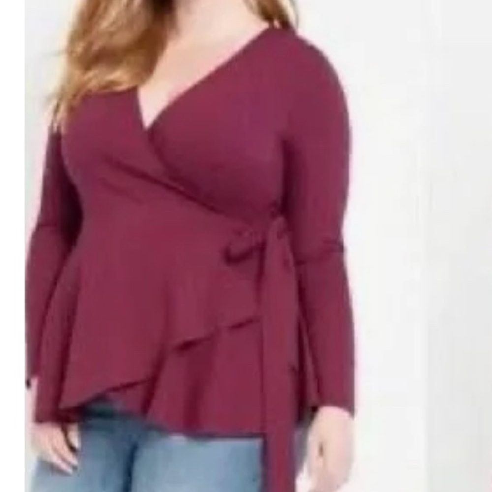 Eloquii Eggplant Purple Long Sleeve Wrap Blouse EUC sz 18W